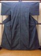 Photo1: O1126K Used Japanese kimono Pale Navy Blue TSUMUGI pongee for women / Silk. Chrysanthemum (Grade B) (1)