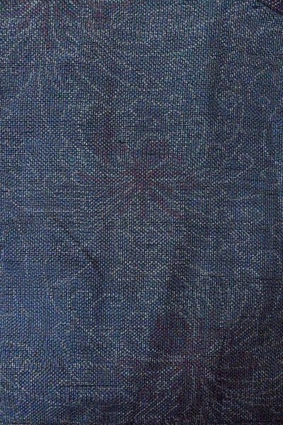 Photo3: O1126K Used Japanese kimono Pale Navy Blue TSUMUGI pongee for women / Silk. Chrysanthemum (Grade B) (3)