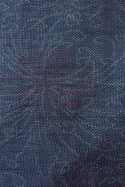 Photo5: O1126K Used Japanese kimono Pale Navy Blue TSUMUGI pongee for women / Silk. Chrysanthemum (Grade B) (5)