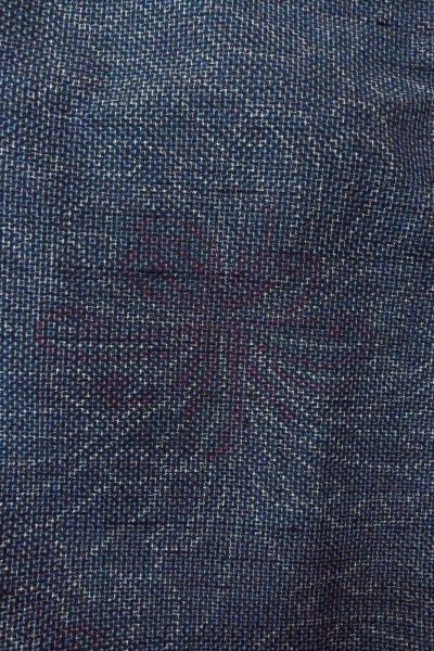 Photo7: O1126K Used Japanese kimono Pale Navy Blue TSUMUGI pongee for women / Silk. Chrysanthemum (Grade B) (7)
