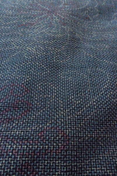 Photo9: O1126K Used Japanese kimono Pale Navy Blue TSUMUGI pongee for women / Silk. Chrysanthemum (Grade B) (9)