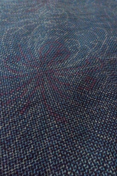 Photo10: O1126K Used Japanese kimono Pale Navy Blue TSUMUGI pongee for women / Silk. Chrysanthemum (Grade B) (10)