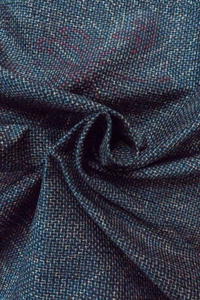 Photo11: O1126K Used Japanese kimono Pale Navy Blue TSUMUGI pongee for women / Silk. Chrysanthemum (Grade B) (11)