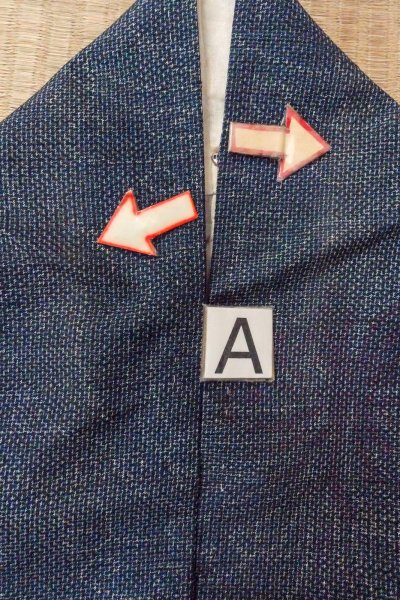 Photo14: O1126K Used Japanese kimono Pale Navy Blue TSUMUGI pongee for women / Silk. Chrysanthemum (Grade B) (14)