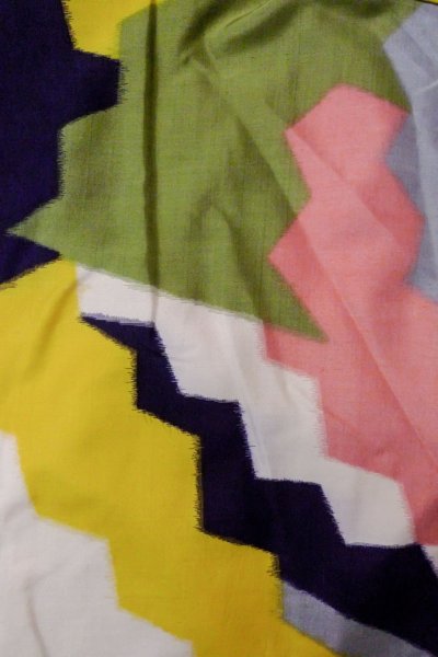 Photo3: O1126M Antique Japanese kimono Multi Color ORI woven for women / Silk. Abstract pattern (Grade C) (3)