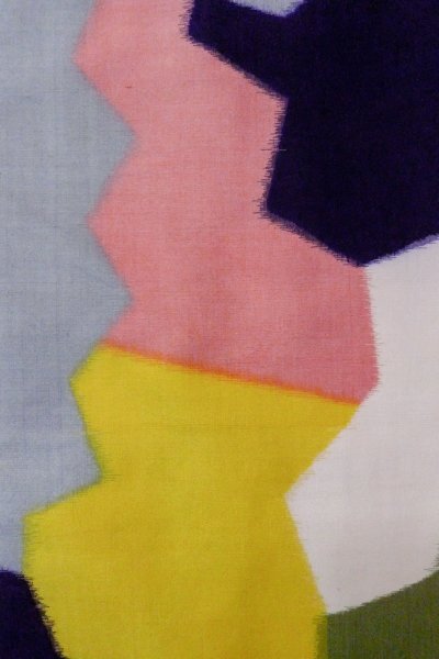 Photo5: O1126M Antique Japanese kimono Multi Color ORI woven for women / Silk. Abstract pattern (Grade C) (5)