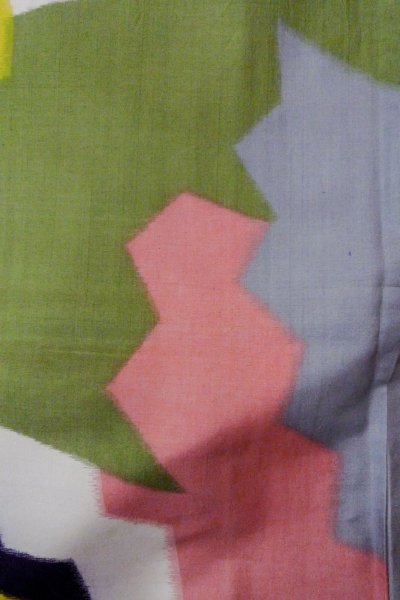 Photo6: O1126M Antique Japanese kimono Multi Color ORI woven for women / Silk. Abstract pattern (Grade C) (6)