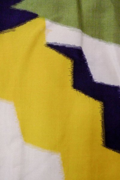 Photo7: O1126M Antique Japanese kimono Multi Color ORI woven for women / Silk. Abstract pattern (Grade C) (7)