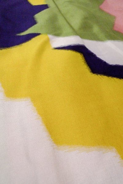 Photo10: O1126M Antique Japanese kimono Multi Color ORI woven for women / Silk. Abstract pattern (Grade C) (10)