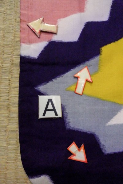 Photo14: O1126M Antique Japanese kimono Multi Color ORI woven for women / Silk. Abstract pattern (Grade C) (14)