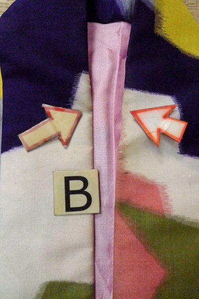 Photo15: O1126M Antique Japanese kimono Multi Color ORI woven for women / Silk. Abstract pattern (Grade C) (15)