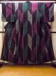 Photo1: O1126O Antique Japanese kimono Dark Multi Color TSUMUGI pongee for women / Silk. Stripes (Grade B) (1)