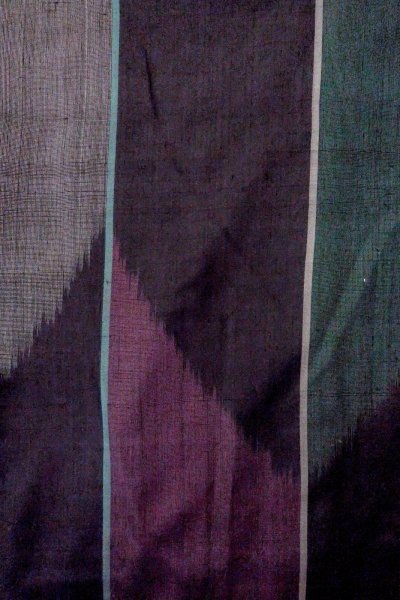 Photo3: O1126O Antique Japanese kimono Dark Multi Color TSUMUGI pongee for women / Silk. Stripes (Grade B) (3)
