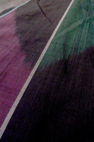 Photo8: O1126O Antique Japanese kimono Dark Multi Color TSUMUGI pongee for women / Silk. Stripes (Grade B) (8)