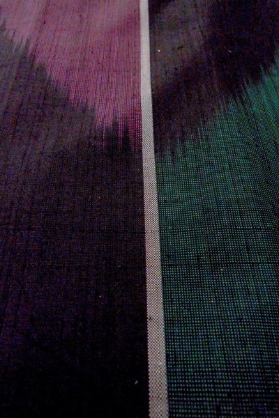 Photo9: O1126O Antique Japanese kimono Dark Multi Color TSUMUGI pongee for women / Silk. Stripes (Grade B) (9)