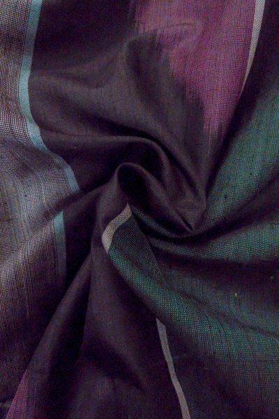 Photo11: O1126O Antique Japanese kimono Dark Multi Color TSUMUGI pongee for women / Silk. Stripes (Grade B) (11)