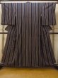 Photo1: O1126Q Antique Japanese kimono Indigo Blue ORI woven for women / Silk. Stripes (Grade D) (1)
