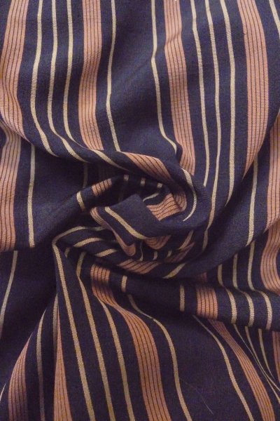 Photo11: O1126Q Antique Japanese kimono Indigo Blue ORI woven for women / Silk. Stripes (Grade D) (11)