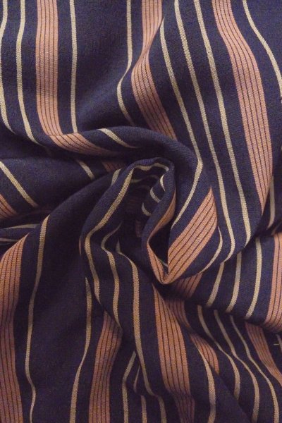 Photo12: O1126Q Antique Japanese kimono Indigo Blue ORI woven for women / Silk. Stripes (Grade D) (12)