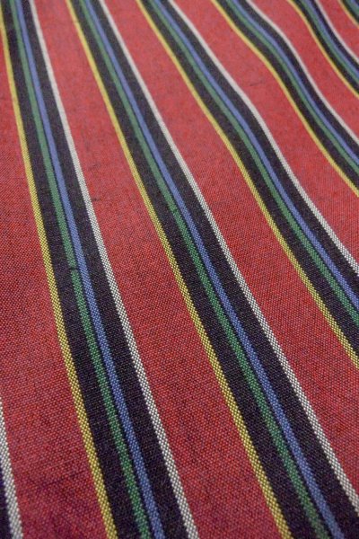 Photo10: O1126R Vintage Japanese kimono Dark Red TSUMUGI pongee for women / Silk. Stripes (Grade B) (10)