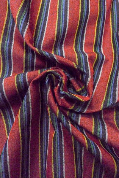 Photo11: O1126R Vintage Japanese kimono Dark Red TSUMUGI pongee for women / Silk. Stripes (Grade B) (11)