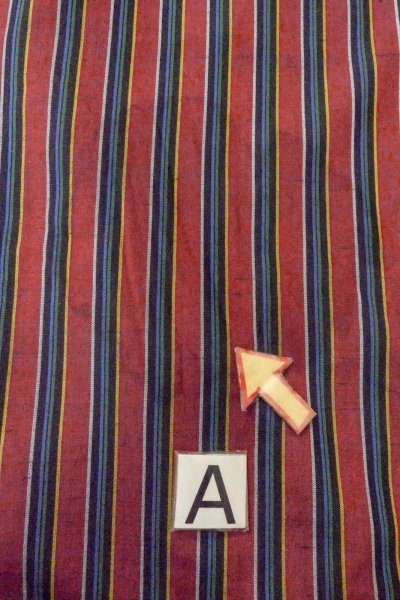 Photo14: O1126R Vintage Japanese kimono Dark Red TSUMUGI pongee for women / Silk. Stripes (Grade B) (14)