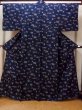 Photo1: Mint O1126T Used Japanese kimono Indigo Blue TSUMUGI pongee for women / Silk. Flower (Grade A) (1)