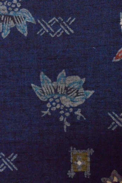 Photo6: Mint O1126T Used Japanese kimono Indigo Blue TSUMUGI pongee for women / Silk. Flower (Grade A) (6)