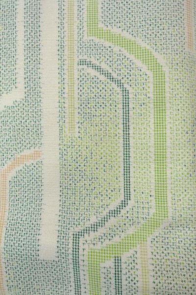 Photo5: O1126U Vintage Japanese kimono Pale Yellowish Green TSUMUGI pongee for women / Silk. Cross (Grade B) (5)