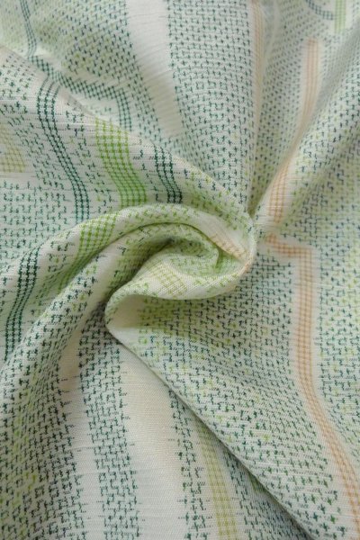 Photo11: O1126U Vintage Japanese kimono Pale Yellowish Green TSUMUGI pongee for women / Silk. Cross (Grade B) (11)