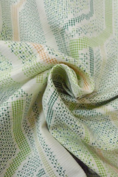 Photo12: O1126U Vintage Japanese kimono Pale Yellowish Green TSUMUGI pongee for women / Silk. Cross (Grade B) (12)