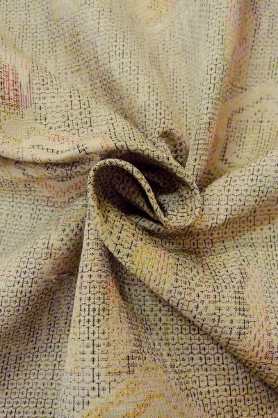 Photo11: O1126V Vintage Japanese kimono Beige TSUMUGI pongee for women / Silk. Tortoise-shell pattern(Hexagonal pattern) (Grade B) (11)