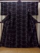 Photo1: O1126W Vintage Japanese kimono Black TSUMUGI pongee for women / Silk. Plaid Checks (Grade B) (1)