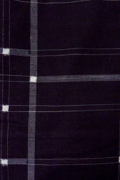 Photo6: O1126W Vintage Japanese kimono Black TSUMUGI pongee for women / Silk. Plaid Checks (Grade B) (6)