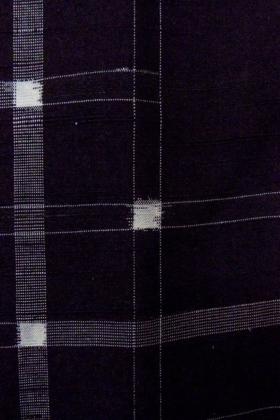 Photo7: O1126W Vintage Japanese kimono Black TSUMUGI pongee for women / Silk. Plaid Checks (Grade B) (7)