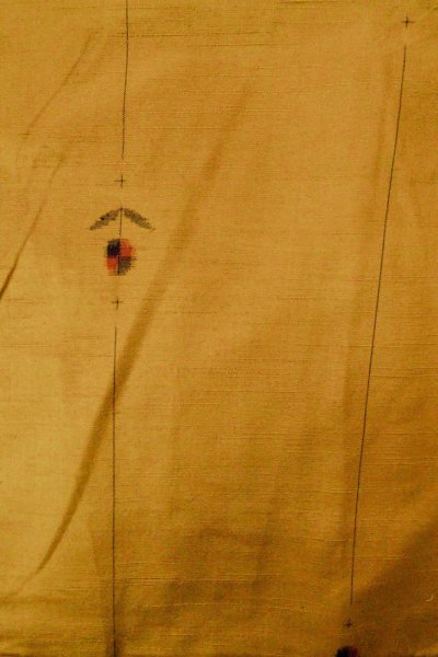 Photo3: Mint O1126X Used Japanese kimono Dark Yellow TSUMUGI pongee for women / Silk. Flower (Grade A) (3)
