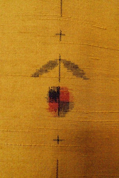 Photo5: Mint O1126X Used Japanese kimono Dark Yellow TSUMUGI pongee for women / Silk. Flower (Grade A) (5)