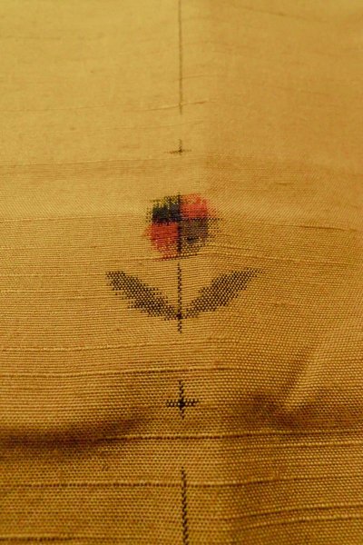 Photo9: Mint O1126X Used Japanese kimono Dark Yellow TSUMUGI pongee for women / Silk. Flower (Grade A) (9)