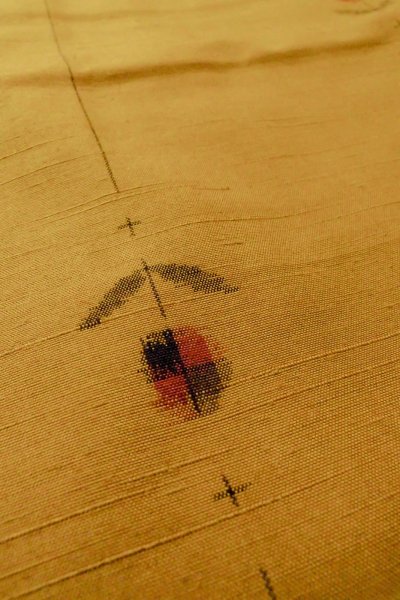 Photo10: Mint O1126X Used Japanese kimono Dark Yellow TSUMUGI pongee for women / Silk. Flower (Grade A) (10)