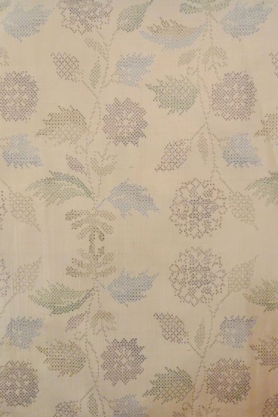 Photo3: O1126Y Vintage Japanese kimono Off White TSUMUGI pongee for women / Silk. Cross (Grade B) (3)