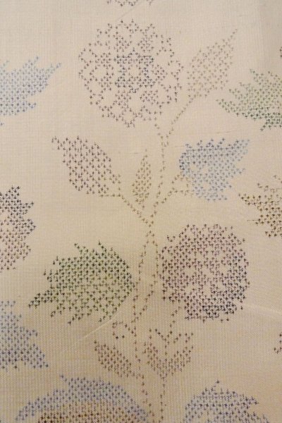 Photo6: O1126Y Vintage Japanese kimono Off White TSUMUGI pongee for women / Silk. Cross (Grade B) (6)