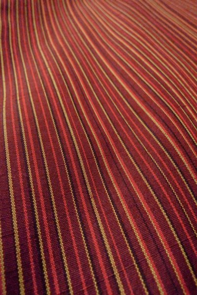 Photo10: Mint O1127A Vintage Japanese kimono Brown TSUMUGI pongee for women / Silk. Stripes (Grade A) (10)