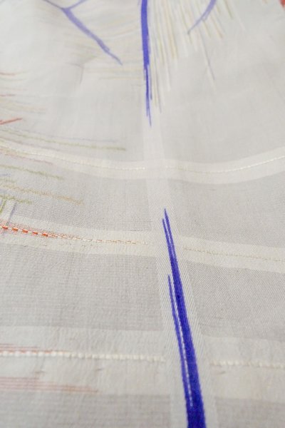 Photo11: O1127C Antique Japanese kimono Light Gray HITOE unlined for women / Silk. Line (Grade D) (11)