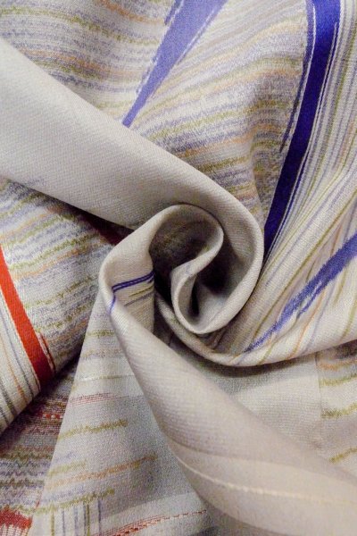 Photo12: O1127C Antique Japanese kimono Light Gray HITOE unlined for women / Silk. Line (Grade D) (12)