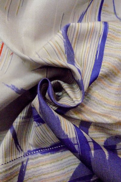 Photo13: O1127C Antique Japanese kimono Light Gray HITOE unlined for women / Silk. Line (Grade D) (13)