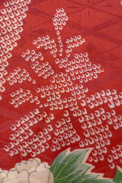 Photo6: O1205A Antique Japanese kimono Dark Red HAORI short jacket for women / Silk. Flower (Grade D) (6)