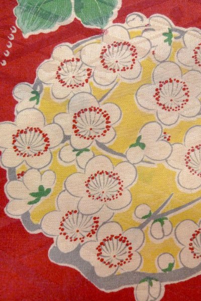 Photo7: O1205A Antique Japanese kimono Dark Red HAORI short jacket for women / Silk. Flower (Grade D) (7)