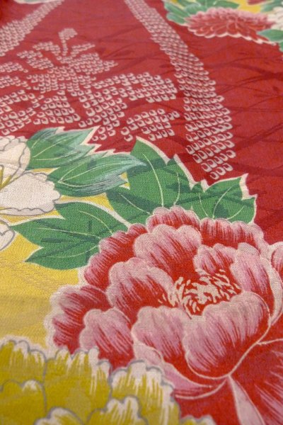 Photo10: O1205A Antique Japanese kimono Dark Red HAORI short jacket for women / Silk. Flower (Grade D) (10)