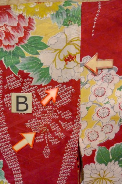 Photo16: O1205A Antique Japanese kimono Dark Red HAORI short jacket for women / Silk. Flower (Grade D) (16)