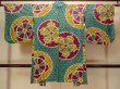 Photo2: O1205C Antique Japanese kimono Vivid Teal HAORI short jacket for women / Silk. Wheel, The thread is partially loose. (Grade D) (2)
